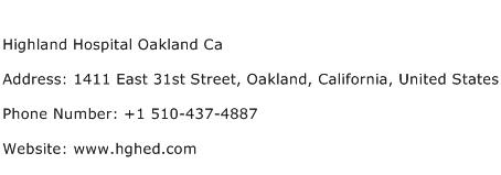 Highland Hospital Oakland Ca Address Contact Number