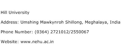 Hill University Address Contact Number