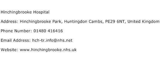 Hinchingbrooke Hospital Address Contact Number