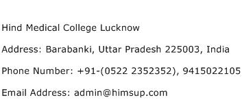 Hind Medical College Lucknow Address Contact Number