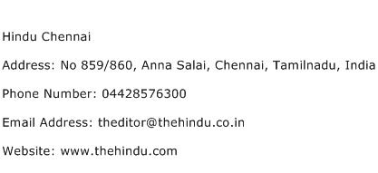 Hindu Chennai Address Contact Number