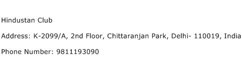 Hindustan Club Address Contact Number