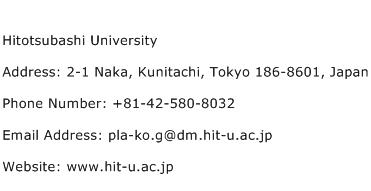 Hitotsubashi University Address Contact Number