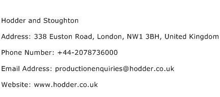 Hodder and Stoughton Address Contact Number