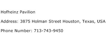 Hofheinz Pavilion Address Contact Number