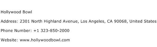 Hollywood Bowl Address Contact Number