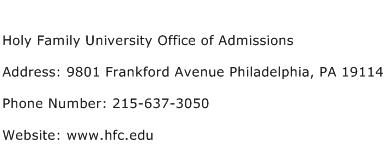 Holy Family University Office of Admissions Address Contact Number