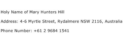 Holy Name of Mary Hunters Hill Address Contact Number