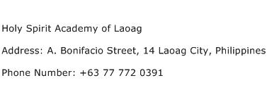 Holy Spirit Academy of Laoag Address Contact Number