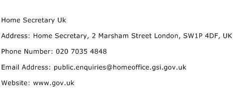Home Secretary Uk Address Contact Number