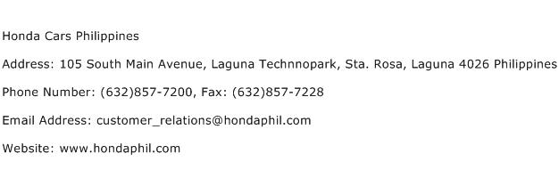 Honda Cars Philippines Address Contact Number