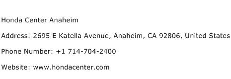 Honda Center Anaheim Address Contact Number
