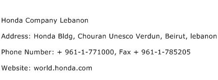 Honda Company Lebanon Address Contact Number