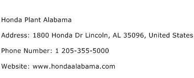 Honda Plant Alabama Address Contact Number