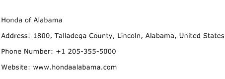 Honda of Alabama Address Contact Number