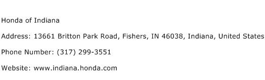 Honda of Indiana Address Contact Number