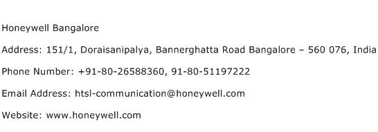 Honeywell Bangalore Address Contact Number