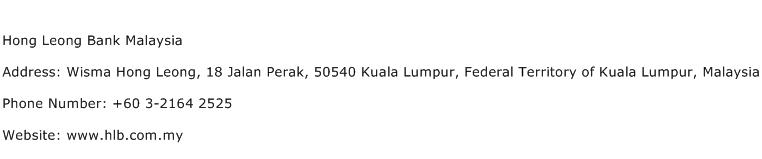 Hong Leong Bank Malaysia Address Contact Number