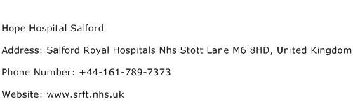 Hope Hospital Salford Address Contact Number
