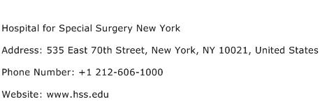 Hospital for Special Surgery New York Address Contact Number