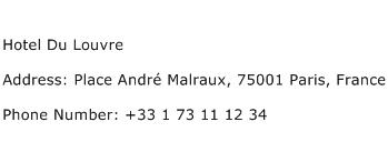 Hotel Du Louvre Address Contact Number