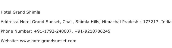 Hotel Grand Shimla Address Contact Number
