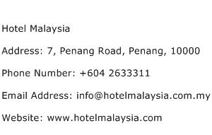 Hotel Malaysia Address Contact Number