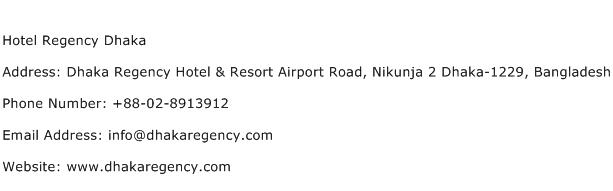 Hotel Regency Dhaka Address Contact Number