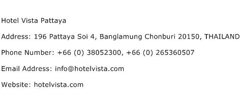 Hotel Vista Pattaya Address Contact Number