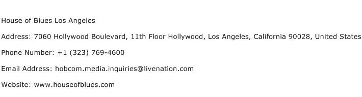 House of Blues Los Angeles Address Contact Number