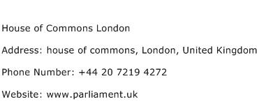 House of Commons London Address Contact Number