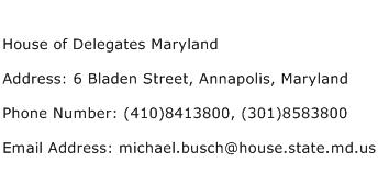 House of Delegates Maryland Address Contact Number