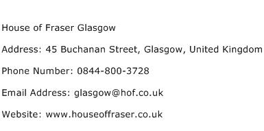 House of Fraser Glasgow Address Contact Number