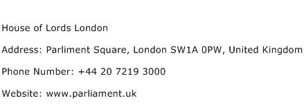 House of Lords London Address Contact Number
