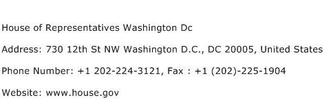 House of Representatives Washington Dc Address Contact Number