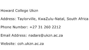 Howard College Ukzn Address Contact Number