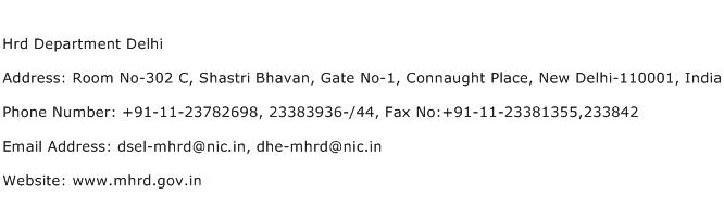 Hrd Department Delhi Address Contact Number