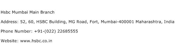 Hsbc Mumbai Main Branch Address Contact Number