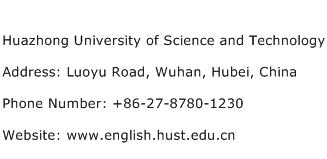 Huazhong University of Science and Technology Address Contact Number