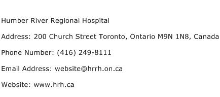 Humber River Regional Hospital Address Contact Number