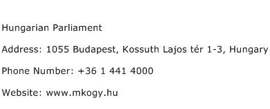 Hungarian Parliament Address Contact Number