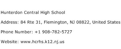 Hunterdon Central High School Address Contact Number