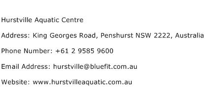 Hurstville Aquatic Centre Address Contact Number