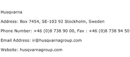 Husqvarna Address Contact Number