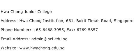 Hwa Chong Junior College Address Contact Number