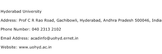 Hyderabad University Address Contact Number