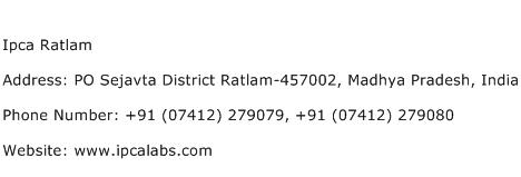 IPCA Ratlam Address Contact Number