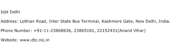 ISBT Delhi Address Contact Number