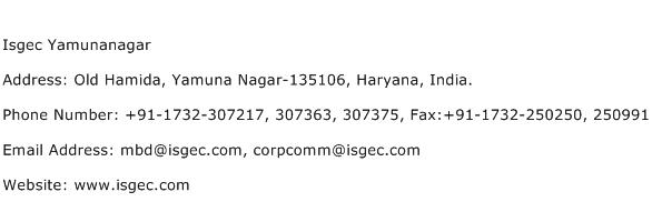 ISGEC Yamunanagar Address Contact Number