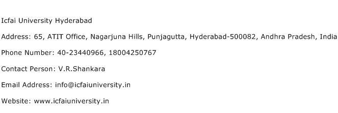 Icfai University Hyderabad Address Contact Number